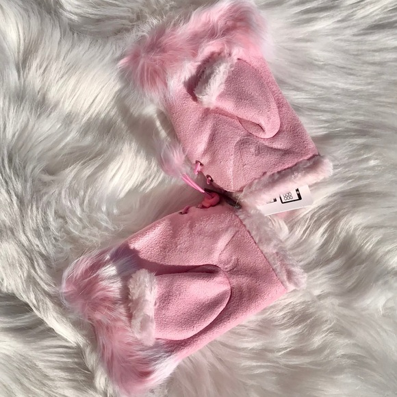 Pink Black Gray Brown Furry Fingerless GLOVES - Picture 2 of 16